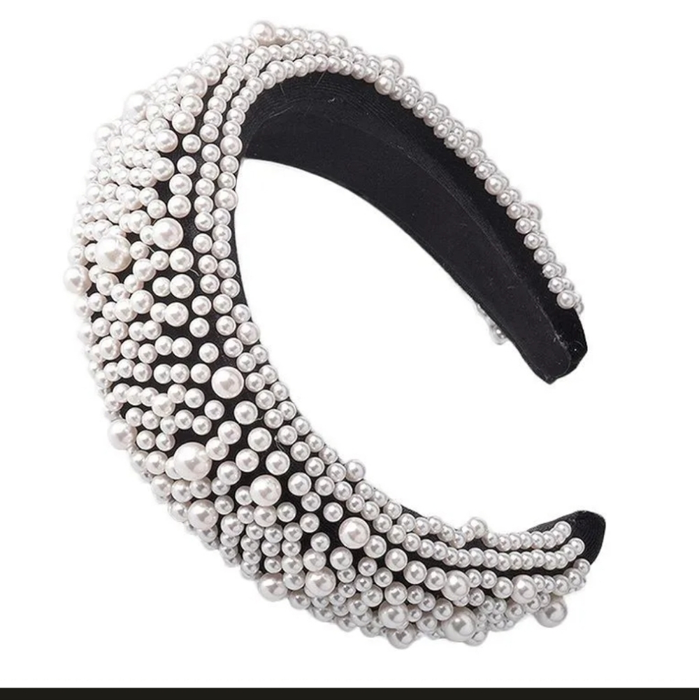 Black Velvet Pearl Headband